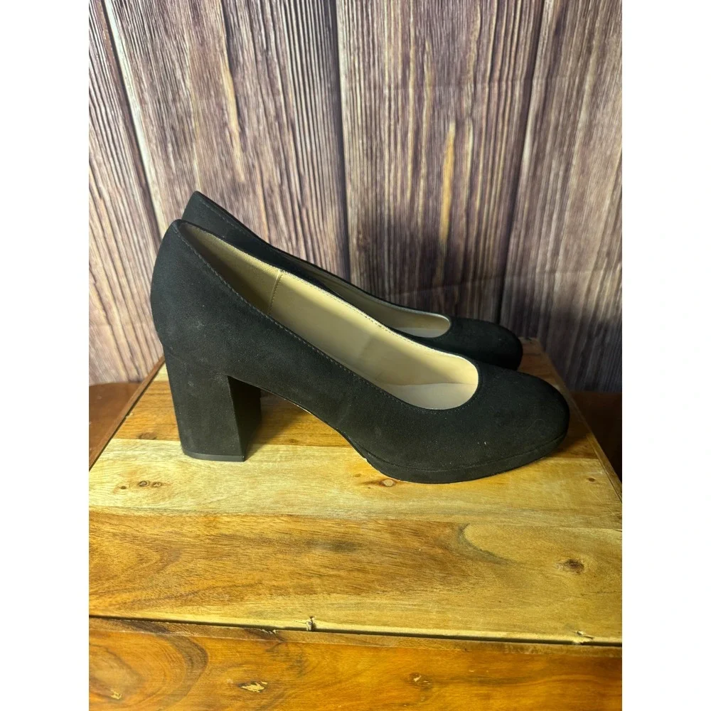 Bandolino Block Heel Pumps Womens 9M Black Faux Suede Round Toe Platform Shoes - Picture 3 of 7